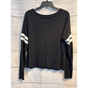 Aqua Athletic Long Sleeve Black Top With White Stripes Size M
